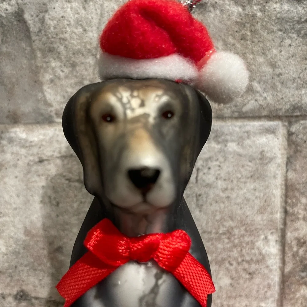 ❤️ POTTERY BARN BLOWN GLASS SANTA GERMAN SHERPARD DOG ORNAMENT NEW